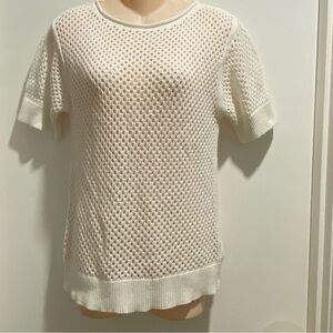 GAP Sheer Loose Knit Soft Rolled Neckline Cotton Fisherman Coastal Beach Top S